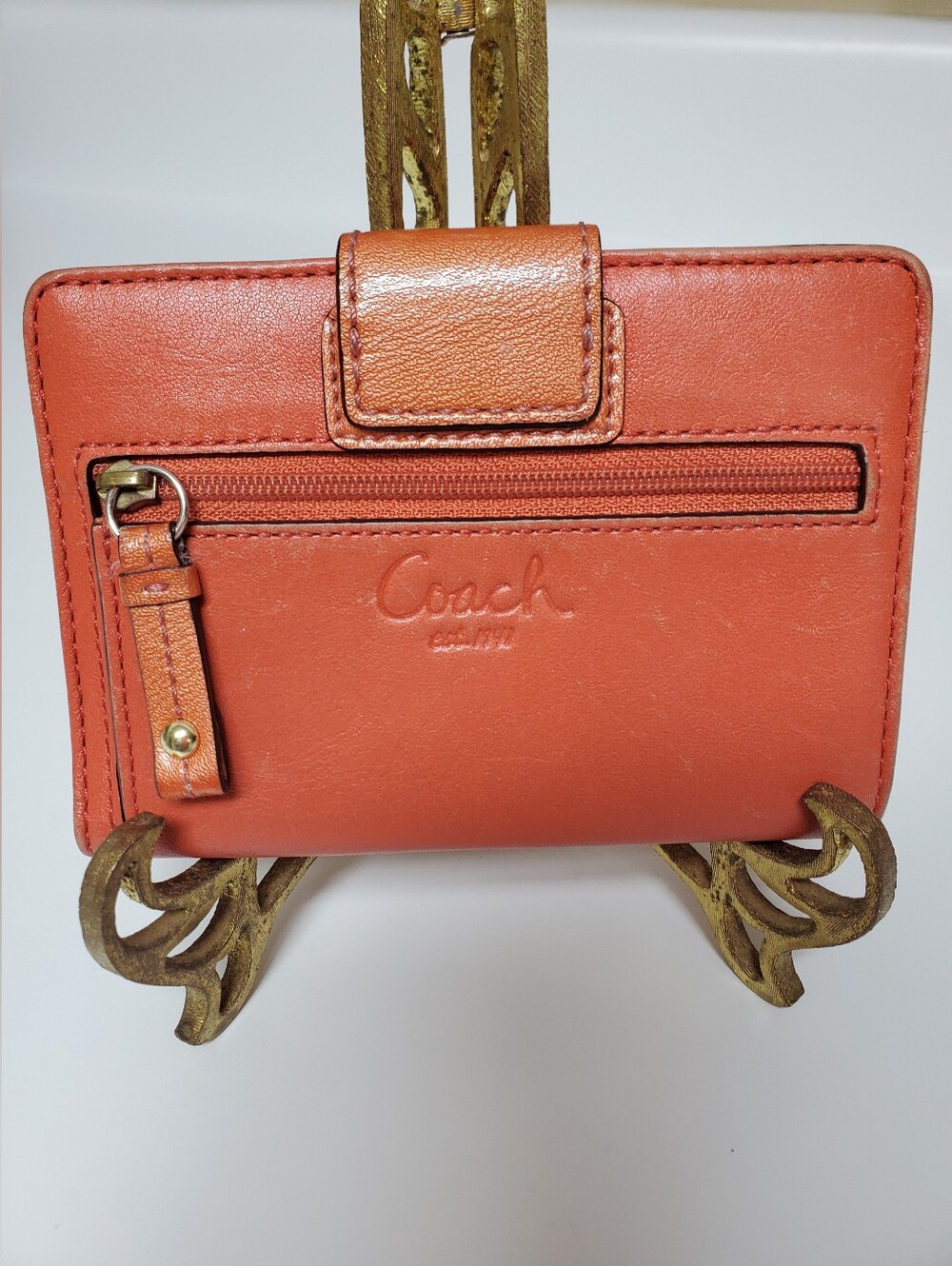 Vintage Coach Y2K Legacy Colorblock Leather Turnlock Bifold Wallet Orange Blush - Picture 2 of 12